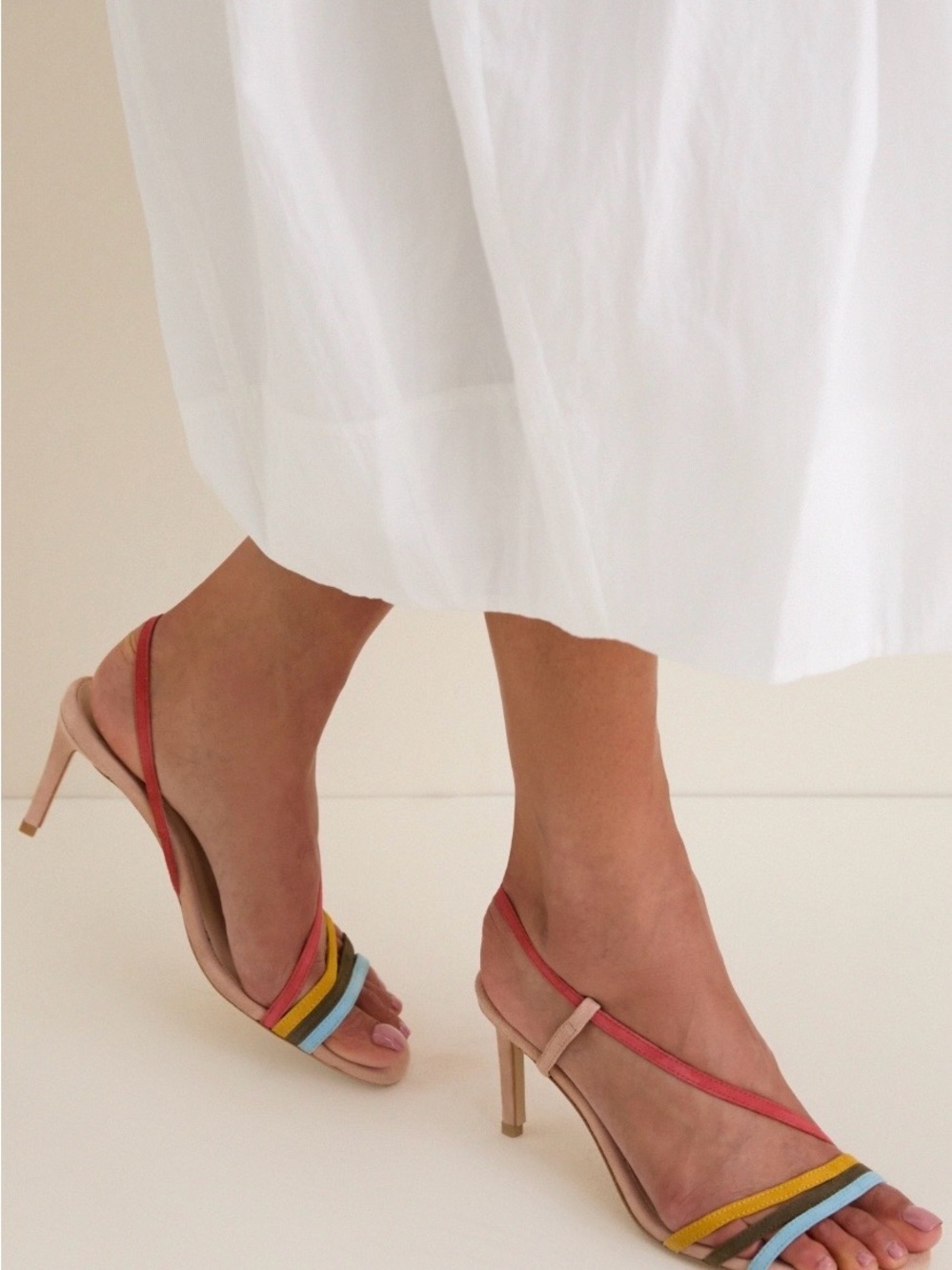 Tuckernuck Rainbow Suede Scarlett Multicolor Strappy Slingback Heels